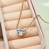 304 Stainless Steel Crystal Cubic Zirconia Heart Pendant Necklaces for Women NJEW-Z064-03G-3