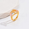 Heart & Flower Brass Pearl Pink Enamel Adjustable Finger Rings FS-WG8B9BA-13-1