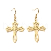 304 Stainless Steel Hollow Out Cross with Flower Dangle Earrings for Women EJEW-P222-02G-1