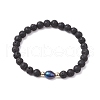 6mm Round Natural Lava Rock & Dyed Pearl Beaded Stretch Bracelets for Women BJEW-JB10619-01-1