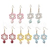 Glass Seed & Shell Pearl & Acrylic Braided Flower Dangle Earrings EJEW-MZ00071-1