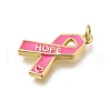 October Breast Cancer Pink Awareness Ribbon Brass Enamel Pendants KK-G525-10G-06-2