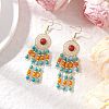 304 Stainless Steel Synthetic Turquoise Flat Round Dangle Earrings EJEW-JE06454-01-1