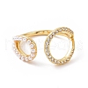 Clear Cubic Zirconia Hollow Out Teardrop Open Cuff Ring with ABS Plastic Imitation Pearl Beaded RJEW-G283-03G-2