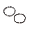 2Pcs 2 Style Natural Larvikite & Lava Rock Stretch Bracelets Set BJEW-JB08193-03-4