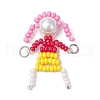 4Pcs 4 Styles Glass Seed Bead with Glass Pearl Round Beaded People Connector Charms PALLOY-MZ00644-3