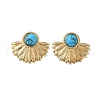 Fan 304 Stainless Steel Synthetic Turquoise Stud Earrings for Women EJEW-U046-17B-G-4