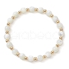 Round Natural Sea Shell Beaded Stretch Bracelets with Brass Beads for Women Men BJEW-JB10278-1