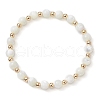 Round Natural Sea Shell Beaded Stretch Bracelets with Brass Beads for Women Men BJEW-JB10278-1