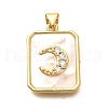 Rack Plating Brass Micro Pave Clear Cubic Zirconia Pendants with Shell KK-M309-33G-1