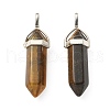 2Pcs Natural Tiger Eye Double Terminated Pointed Pendants G-YW0002-05A-2