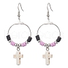 Cross Synthetic Turquoise & Polymer Clay Dangle Earrings for Women EJEW-JE05893-02-1