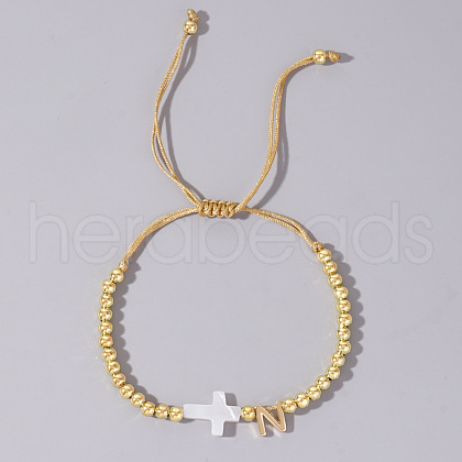 Brass Round Bead Braided Bead Bracelets VB3830-14-1