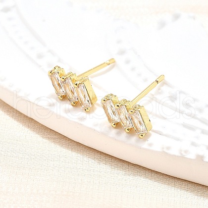 Clear Cubic Zirconia Triple Rectangle Stud Earrings EJEW-L234-083G-1