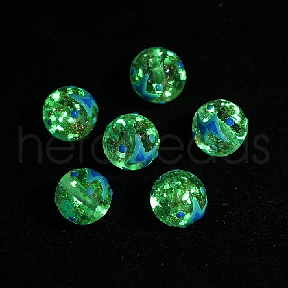Luminous Handmade Enamel Gold Sand Glass Beads Strands LAMP-U004-08C-1