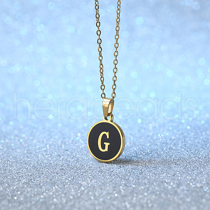 Alloy Black Enamel Disc with Initial Pendant Necklaces for Women WGEDF6F-07-1