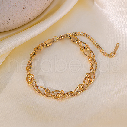 304 Stainless Steel 3 Layer Crossed Round Snake Chain Round Beads Chain Anklets for Women FS-WG400CC-05-1