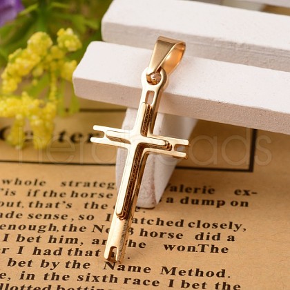 Ion Plating(IP) 304 Stainless Steel Cross Pendants STAS-I035-27A-1