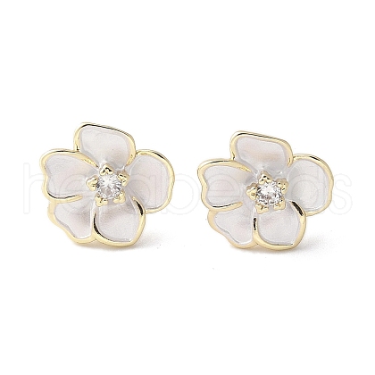 Camellia Brass Enamel Stud Earring Findings EJEW-V002-01G-1