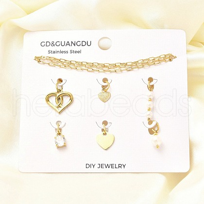 Cubic Zirconia & Shell Pearl Heart Round Pendant & Necklaces & Bracelets Sets SJEW-Q002-02G-1