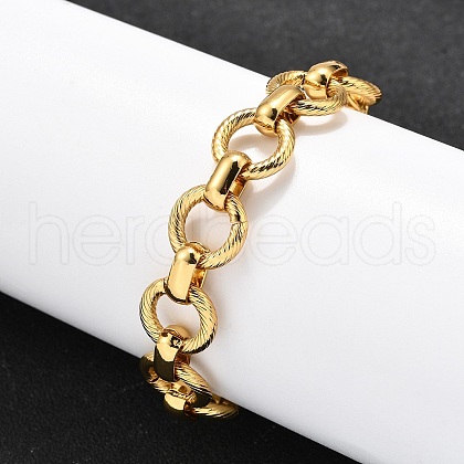 304 Stainless Steel Flat Round Link Chain Bracelets for Women BJEW-R021-08G-1