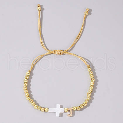 Brass Round Bead Braided Bead Bracelets VB3830-10-1