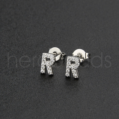 Brass Micro Pave Clear Cubic Zirconia Stud Earrings FS-WGC2F12-18-1