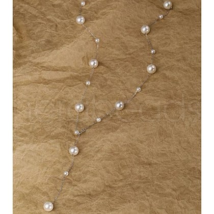 Stainless Steel & Imitation Pearl Round Link Chain Necklaces for Women WGE4439-02-1