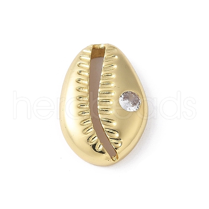 Brass Clear Cubic Zirconia Shell Shape Links Connector Charms KK-K399-17G-1