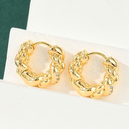 Twist Brass Cubic Zirconia Hoop Earrings EJEW-Q016-18G-1