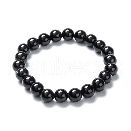 Natural Obsidian Stretch Beaded Bracelets G-A185-01A-1