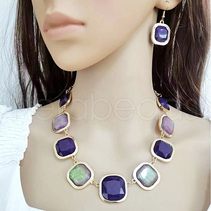 Square Zinc Alloy & Resin Link Chain Necklaces & Dangle Earrings Sets FS-WGC3850-01-1