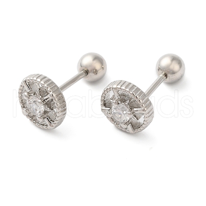 Flat Round Brass Micro Pave Clear Cubic Zirconia Cartilage Earrings EJEW-L289-02P-04-1