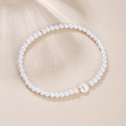 Plastic Pearl Round Beaded Stretch Bracelets for Women WGC81DB-09-1