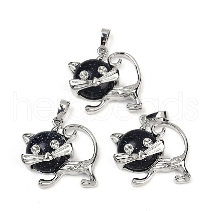 Synthetic Blue Goldstone Kitten Pendants G-J386-C17-11-1
