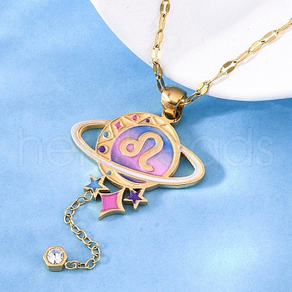 304 Stainless Steel Hot Pearl Enamel Constellation Planet Pendant Necklaces NJEW-D310-01G-G-1