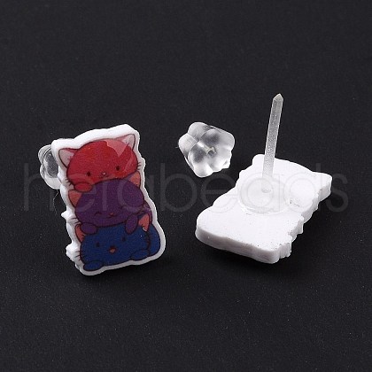 Acrylic Cat Stud Earrings with Platic Pins for Women EJEW-F293-04C-1