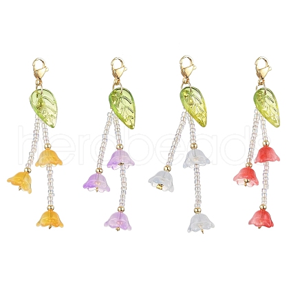4Pcs 4 Colors Flower Glass Pendant Decoration HJEW-TA00312-1