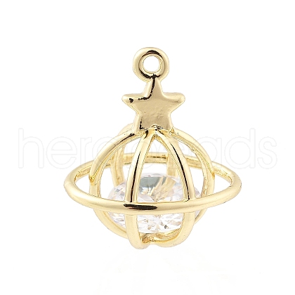 Brass Micro Pave Clear Cubic Zirconia Charms KK-K371-32G-1
