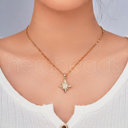 Elegant Hip-hop Style Brass Pave Clear Cubic Zirconia Star Pendant Necklaces for Daily Wear RL1797-1-1