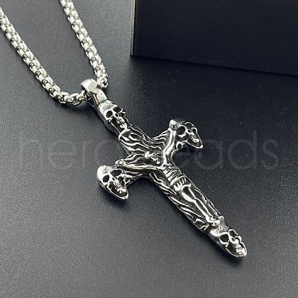 Fashionable Stainless Steel Gothic Skull Cross Pendant Necklaces for Men KE0152-1