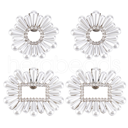   4Pcs 2 Styles Flower & Rectangle Detachable Alloy Rhinestone Shoe Buckle Clips AJEW-PH0011-58P-1