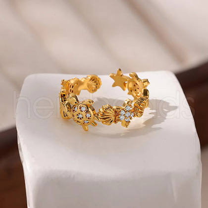 Brass Micro Pave Cubic Zirconia Cuff Rings for Women FS-WGE5B0B-05-1