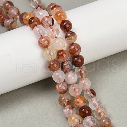 Natural Hematoid Quartz/Ferruginous Quartz Beads Strands G-U026-A09-8mm-1