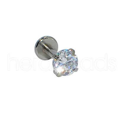 304 Stainless Steel Clear Cubic Zirconia Internally Threaded Labrets For Women Men WGF4990-05-1