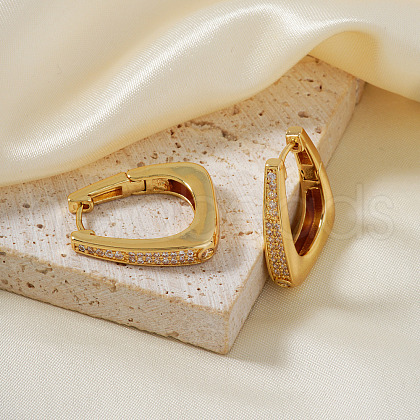 Retro Shiny Brass Clear Cubic Zirconia Trapezoid Hoop Earrings LY2718-1-1