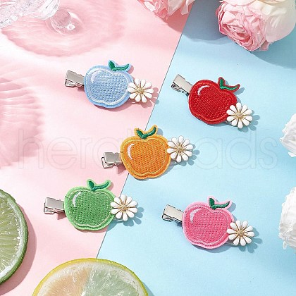 Embroidery Cloth Alloy and Plastic Apple Alligator Hair Clips PHAR-JH00128-1
