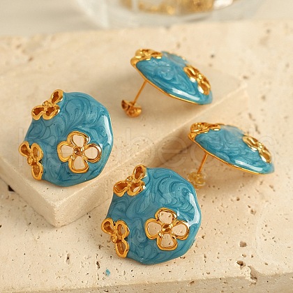 304 Stainless Steel Enamel Stud Earrings EJEW-S254-02A-G-1