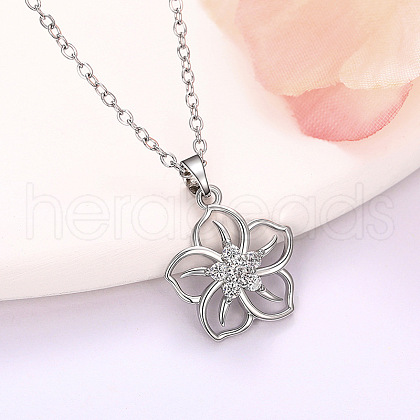 Sakura Brass Micro Pave Clear Cubic Zirconia Pendant Necklaces for Women FS-WG50C9C-01-1