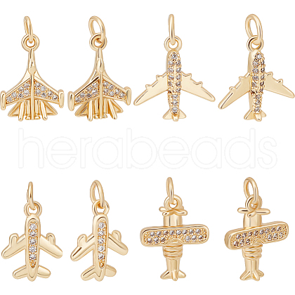 Beebeecraft 8Pcs 4 Style Brass Pave Cubic Zirconia Pendants KK-BBC0012-88-1